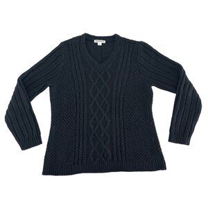 Pendleton Women's V-Neck Cableknit Sweater Black Mohair Wool Size‎ Medium